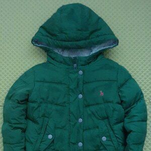 Frost Free Hooded Fleece Lined Green Puffer Jacket, pink deer